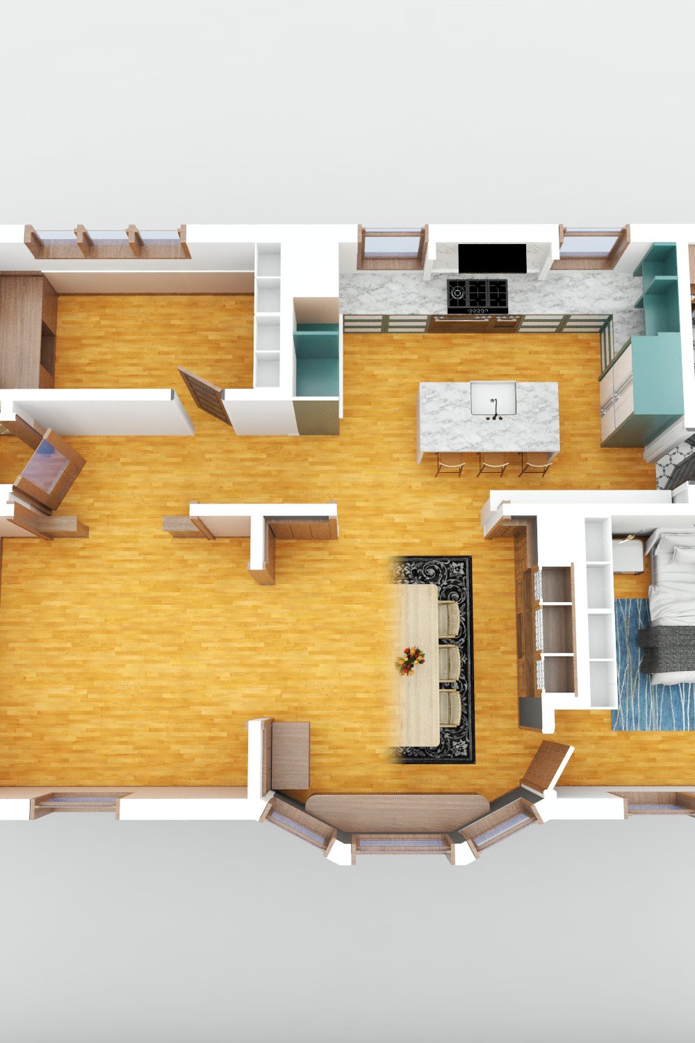 3D Floor Plan no-furniture gradient